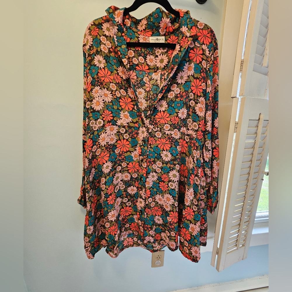 Natural Life Floral Mini Dress - Black, Pink, Green